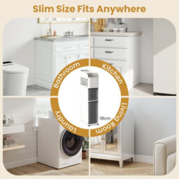 Gainoom 4-Tier Bathroom Storage Cabinet White 18 Cm Narrow Floor Organizer With 2 Drawers - thumbnail 3