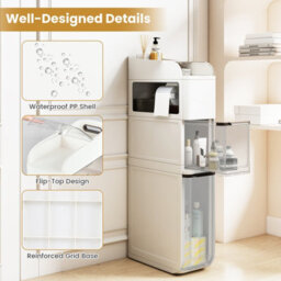 Gainoom 4-Tier Bathroom Storage Cabinet White 18 Cm Narrow Floor Organizer With 2 Drawers - thumbnail 8