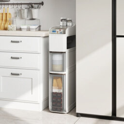Gainoom 4-Tier Bathroom Storage Cabinet White 18 Cm Narrow Floor Organizer With 2 Drawers - thumbnail 9