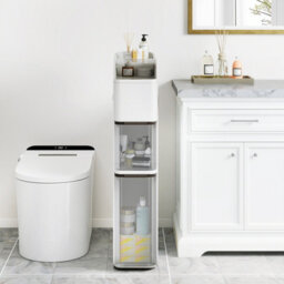 Gainoom 4-Tier Bathroom Storage Cabinet White 18 Cm Narrow Floor Organizer With 2 Drawers - thumbnail 6