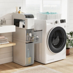 Gainoom 4-Tier Bathroom Storage Cabinet White 18 Cm Narrow Floor Organizer With 2 Drawers - thumbnail 7