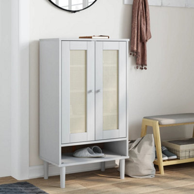 Berkfield Shoe Cabinet Senja Rattan Look White 59.5X35X107 Cm Solid Wood - image 1