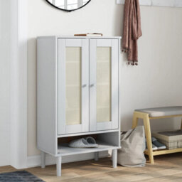 Berkfield Shoe Cabinet Senja Rattan Look White 59.5X35X107 Cm Solid Wood