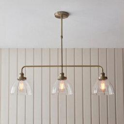 Luminosa Lighting Luminosa Hansen Bar Pendant Ceiling Light Antique Brass Plate, Clear Glass, 3X E27 - thumbnail 3