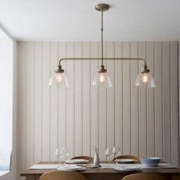 Luminosa Lighting Luminosa Hansen Bar Pendant Ceiling Light Antique Brass Plate, Clear Glass, 3X E27 - thumbnail 2