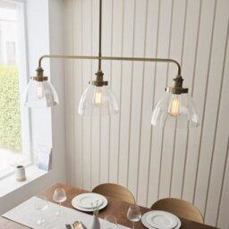 Luminosa Lighting Luminosa Hansen Bar Pendant Ceiling Light Antique Brass Plate, Clear Glass, 3X E27 - thumbnail 4