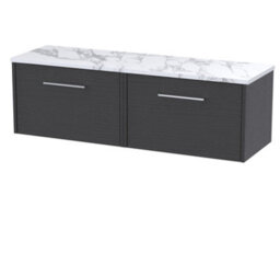 Balterley Winshill Contemporary 1 Drawer Wall Hung Vanity Unit With Laminate Worktop, Woodgrain Dark Grey, 600mm