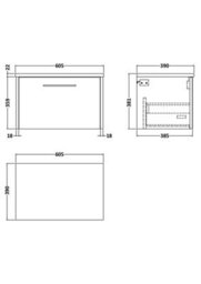 Balterley Winshill Contemporary 1 Drawer Wall Hung Vanity Unit With Laminate Worktop, Woodgrain Dark Grey, 600mm - thumbnail 2