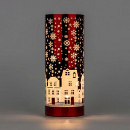 Shatchi 22Cm Christmas Decorated Vase Led Red Glass Vase / Village - thumbnail 1