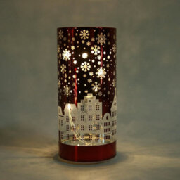 Shatchi 22Cm Christmas Decorated Vase Led Red Glass Vase / Village - thumbnail 3