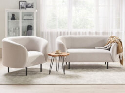 Beliani Living Room Set 3 Seater Loen Fabric Light Beige - thumbnail 2