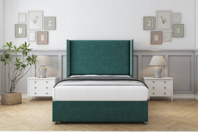 "Comfort Madrid Emerald Plush Divan Bed Set No Drawers - 54"" Wingback 4' Small Double" - image 1