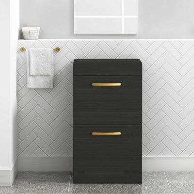Royal Bathrooms Turin 500mm Hale Black Floor Standing Worktop Vanity Unit - 2 Drawer With Brushed Brass Handle - image 1