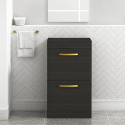 Royal Bathrooms Turin 500mm Hale Black Floor Standing Worktop Vanity Unit - 2 Drawer With Brushed Brass Handle - thumbnail 1