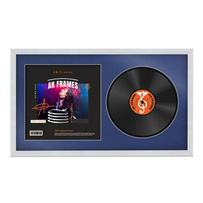 "30X17"" White Classic Vinyl Record Frame With Blue Mount For 12 Inch Lp Album Cover & Disc - Ak Frames" - image 1