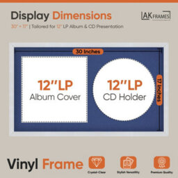 "30X17"" White Classic Vinyl Record Frame With Blue Mount For 12 Inch Lp Album Cover & Disc - Ak Frames" - thumbnail 2