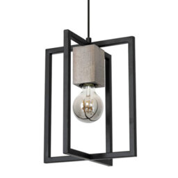 Milagro Ralph Pendant Lamp 1Xe27 Habd Made Industrial Chic Lamp With Natural Wood Giving The Look Of Stone And Rugged Metal - thumbnail 2