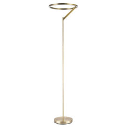 Happy Homewares Designer Floor Lamp In Antique Brass With Large Led Halo Light Ring