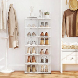 6-Tier Shoe Organizer 2-Pack Folding Plastic Sneaker Storage Boxes - thumbnail 3