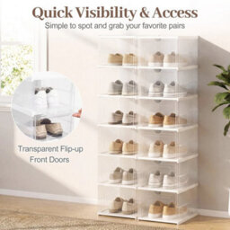 6-Tier Shoe Organizer 2-Pack Folding Plastic Sneaker Storage Boxes - thumbnail 6
