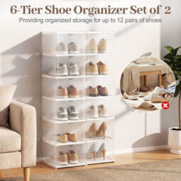 6-Tier Shoe Organizer 2-Pack Folding Plastic Sneaker Storage Boxes - thumbnail 5