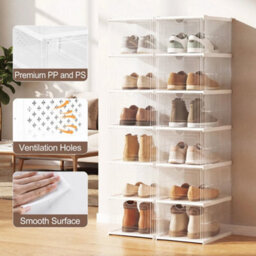 6-Tier Shoe Organizer 2-Pack Folding Plastic Sneaker Storage Boxes - thumbnail 4