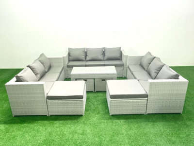 Fimous Outdoor Rattan Garden Furniture Set Grey Cushions Luxury 10 Seater Coffee Table For Conservatory,patio - image 1