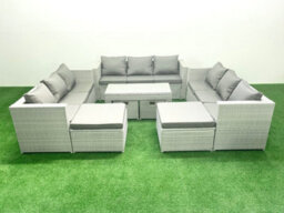 Fimous Outdoor Rattan Garden Furniture Set Grey Cushions Luxury 10 Seater Coffee Table For Conservatory,patio - thumbnail 2