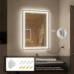 Costway 70 X 50 Cm Led Bathroom Mirror Rectangular Wall Vanity Mirror W/ Anti-Fog - thumbnail 5