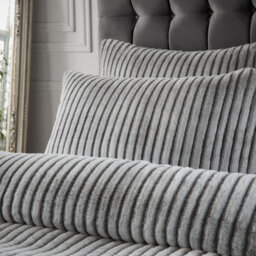 Paoletti Alpine Striped Faux Fur Duvet Cover Set, Double, Grey - thumbnail 3