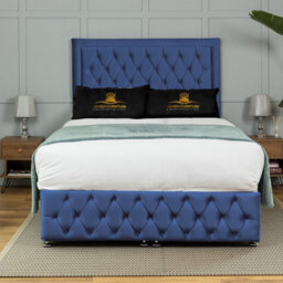 UKBEDFURNITURE Kingston Plush Blue End Opening Divan Ottoman Bed With 54 Inch Headboard & 10 Inch Orthopaedic Mattress - thumbnail 1