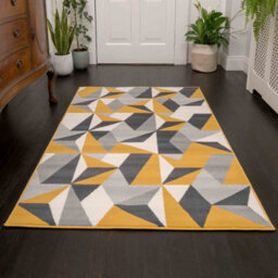 Loomed Yellow Ochre Grey Kaleidoscope Geometric Living Room Rug 160X230Cm - thumbnail 2