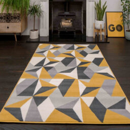 Loomed Yellow Ochre Grey Kaleidoscope Geometric Living Room Rug 160X230Cm - thumbnail 1