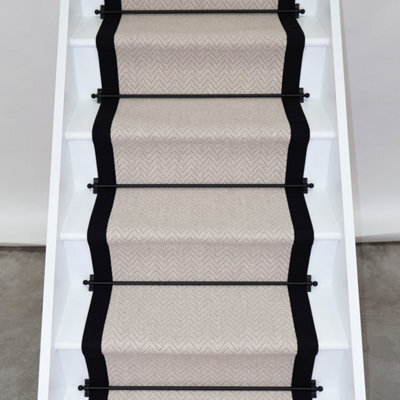 RainbowHome Herringbone Savoy Wool Stair Runner With 100% Black Cotton Border 50Cm X 700Cm - image 1