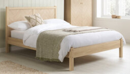 Save On Goods UK 4Ft6 Double Chevron Herringbone Oak Colour Finish Wood Wooden Bed Frame,bedstead