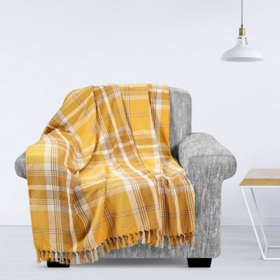 Ehc Highland Large Cotton Throw For Sofa, Double Bed, Armchair, 150 X 200Cm, Ochre - image 1