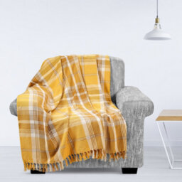 Ehc Highland Large Cotton Throw For Sofa, Double Bed, Armchair, 150 X 200Cm, Ochre