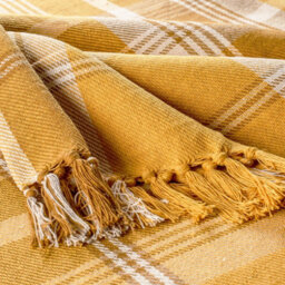 Ehc Highland Large Cotton Throw For Sofa, Double Bed, Armchair, 150 X 200Cm, Ochre - thumbnail 2