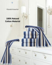 Natural Cotton 2 X Hand Towels Blue 6 Threads Combed Stripe Royal Victorian Flossy Stripe Salon - thumbnail 3