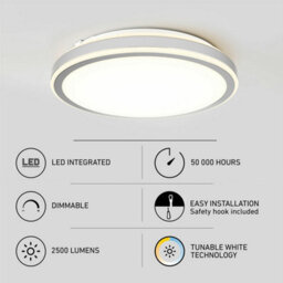 Xample Artika Altitude Led Flush Mount Ceiling Light - 2500 Lumens, 5 Colour Temperatures 2700K-5000K, Dimmable 35W Chrome Fixture - thumbnail 4
