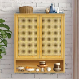 BMBO Wooden Bathroom Wall-Mounted Storage Cabinet Organiser Natural Brown - thumbnail 3