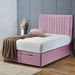 Bsspoke Ottoman Divan Bed In Pink Plush With 10Inch Orthopaedic Mattress & 54Inch Headboard End Lift Up Storage In 4Ft 5Ft 6Ft - thumbnail 1