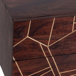 Loft Solid Dark Mango Wood Gold Embossed Metal Legs 2 Drawers Side Table - thumbnail 5