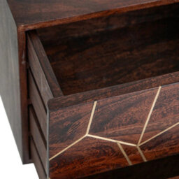 Loft Solid Dark Mango Wood Gold Embossed Metal Legs 2 Drawers Side Table - thumbnail 4