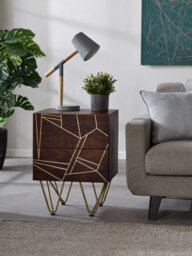 Loft Solid Dark Mango Wood Gold Embossed Metal Legs 2 Drawers Side Table - thumbnail 1