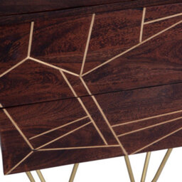 Loft Solid Dark Mango Wood Gold Embossed Metal Legs 2 Drawers Side Table - thumbnail 7