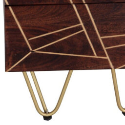 Loft Solid Dark Mango Wood Gold Embossed Metal Legs 2 Drawers Side Table - thumbnail 6