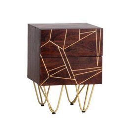 Loft Solid Dark Mango Wood Gold Embossed Metal Legs 2 Drawers Side Table - thumbnail 2