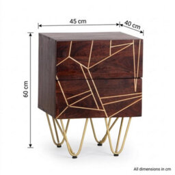 Loft Solid Dark Mango Wood Gold Embossed Metal Legs 2 Drawers Side Table - thumbnail 9