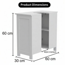 White Under Sink Bathroom Cabinet Storage Unit Freestanding Basin Cupboard For Home Or Office - thumbnail 2